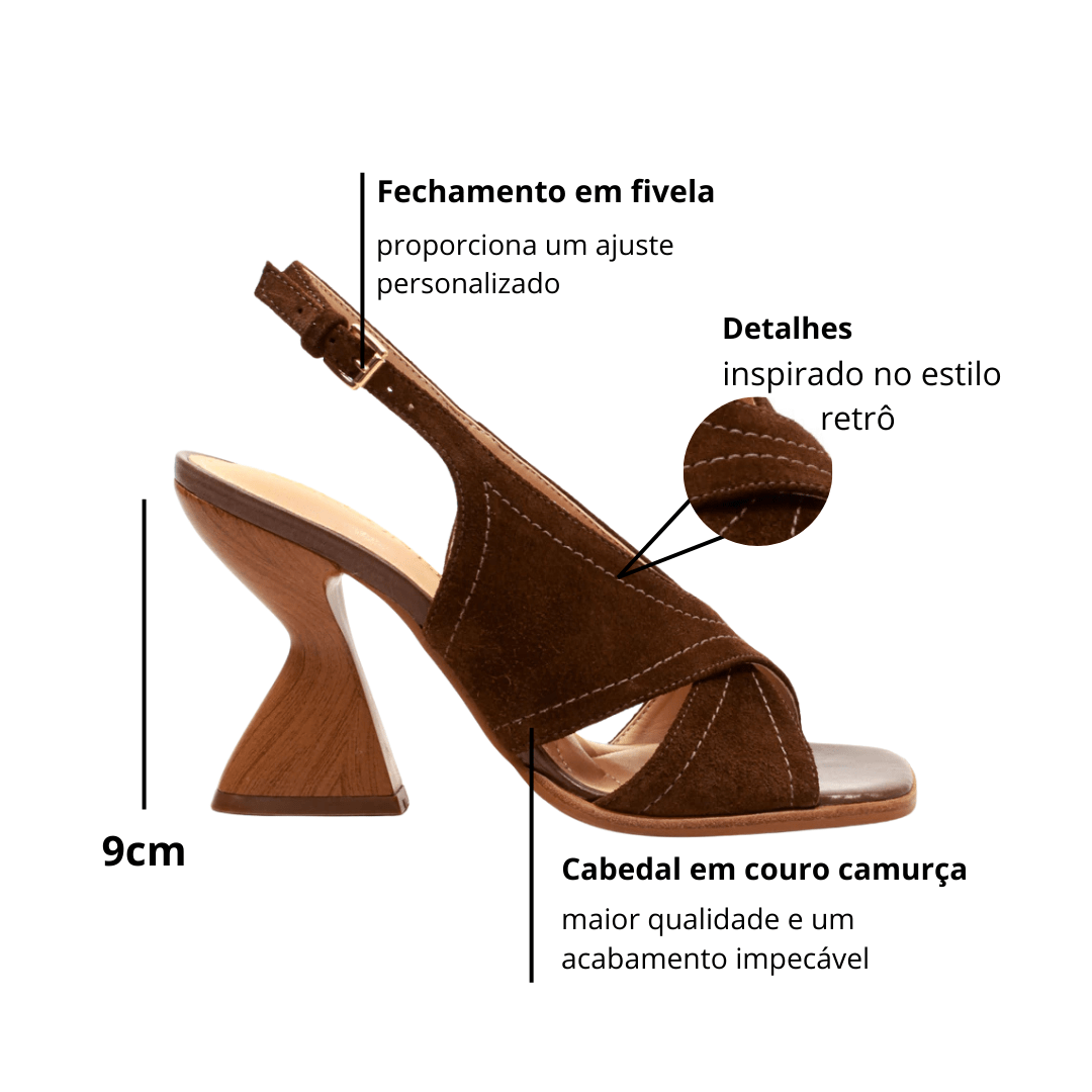 Sandália Cecconello feminina Salto Alto Marrom Couro Camurça Marrom 2