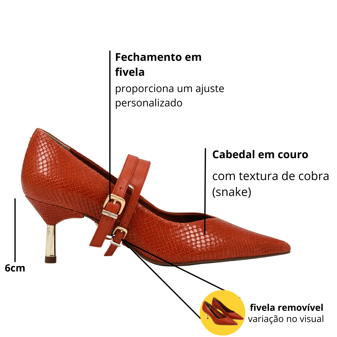 Scarpin Jorge Bischoff Feminino Caramelo Andina Snake Caramelo Couro Terracota 2