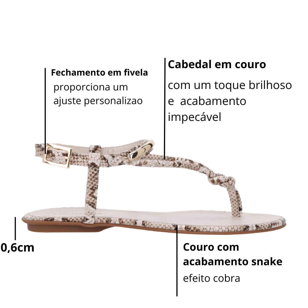 Sandália Rasteira Luz da Lua Feminina Snake Panna Couro Animal Print 2