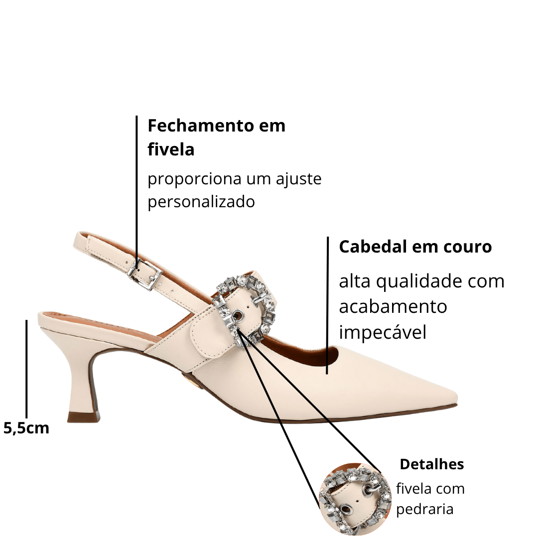 Slingback Jorge Bischoff Feminino Bico Fino Off White Couro Off White 2