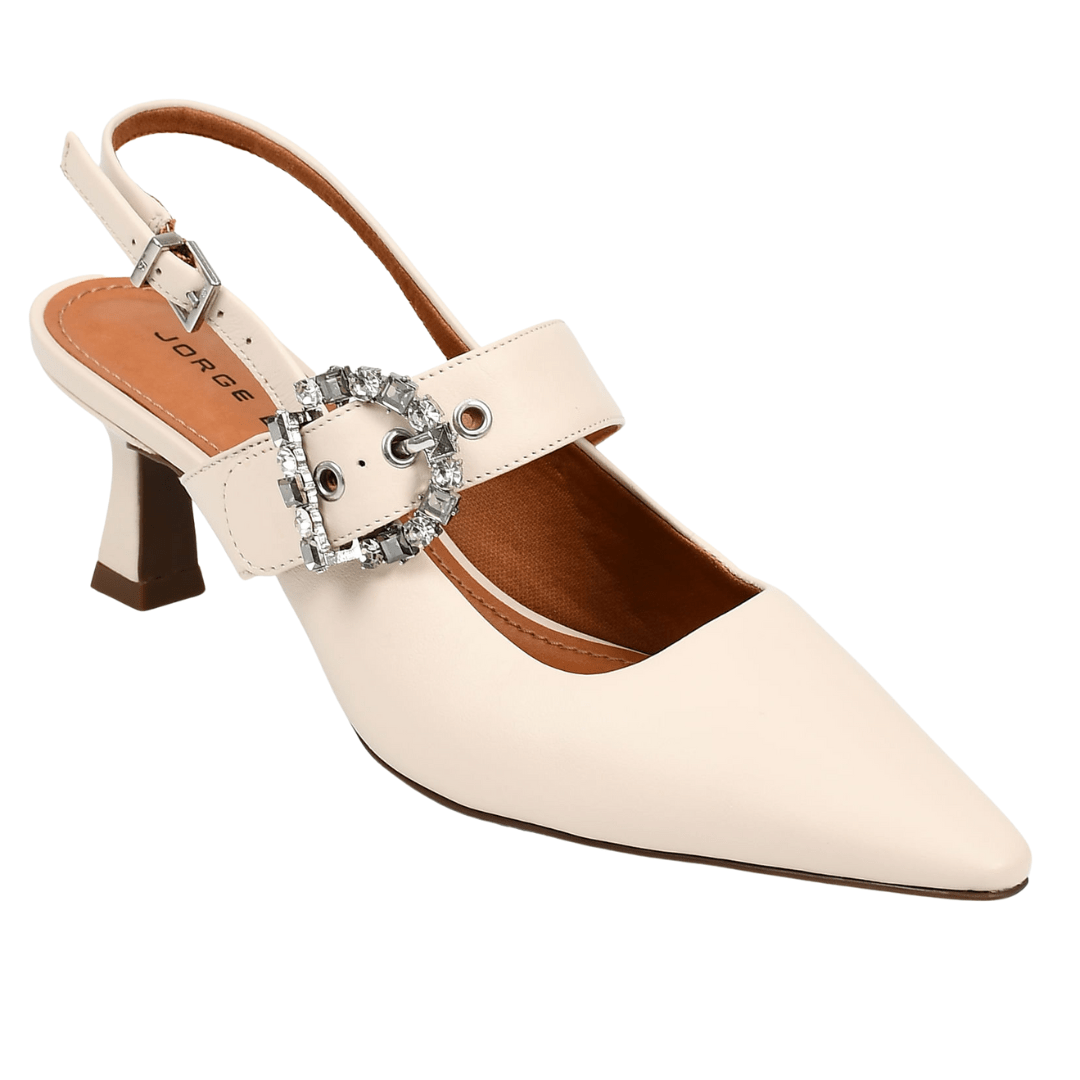Slingback Jorge Bischoff Feminino Bico Fino Off White Couro Off White 3