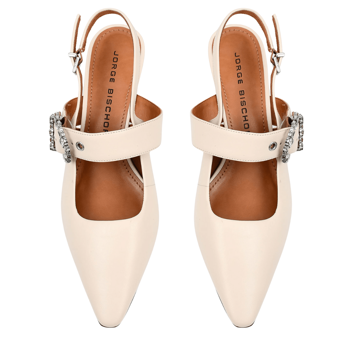 Slingback Jorge Bischoff Feminino Bico Fino Off White Couro Off White 4