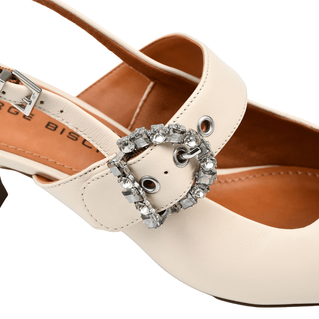 Slingback Jorge Bischoff Feminino Bico Fino Off White Couro Off White 5