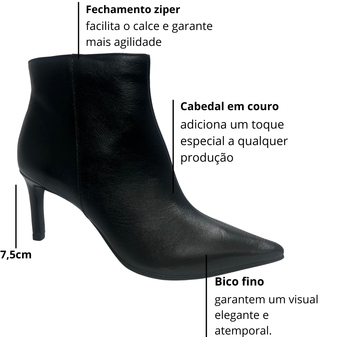 Bota Jorge Bischoff Feminina Cano Baixo Preto Couro Preto 2