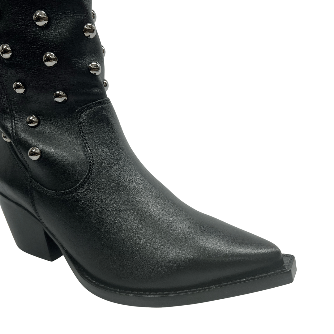 Bota Jorge Bischoff Feminina Western Tachas Preto Couro Preto 3
