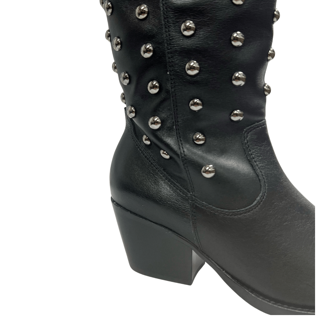 Bota Jorge Bischoff Feminina Western Tachas Preto Couro Preto 4