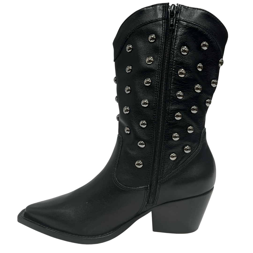 Bota Jorge Bischoff Feminina Western Tachas Preto Couro Preto 5