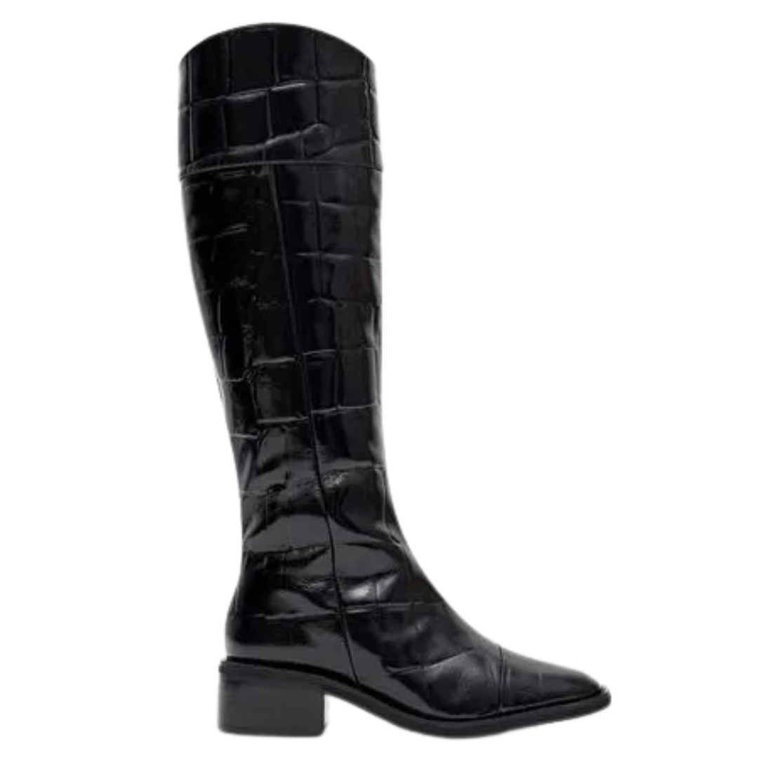Bota Lança Perfume Montaria Feminina Preta Couro Croco