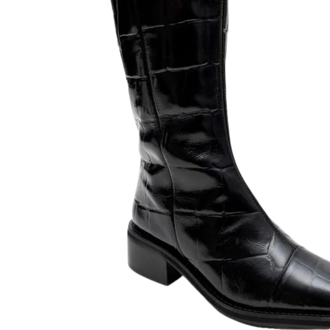 Bota Lança Perfume Montaria Feminina Preta Couro Croco Preto 4
