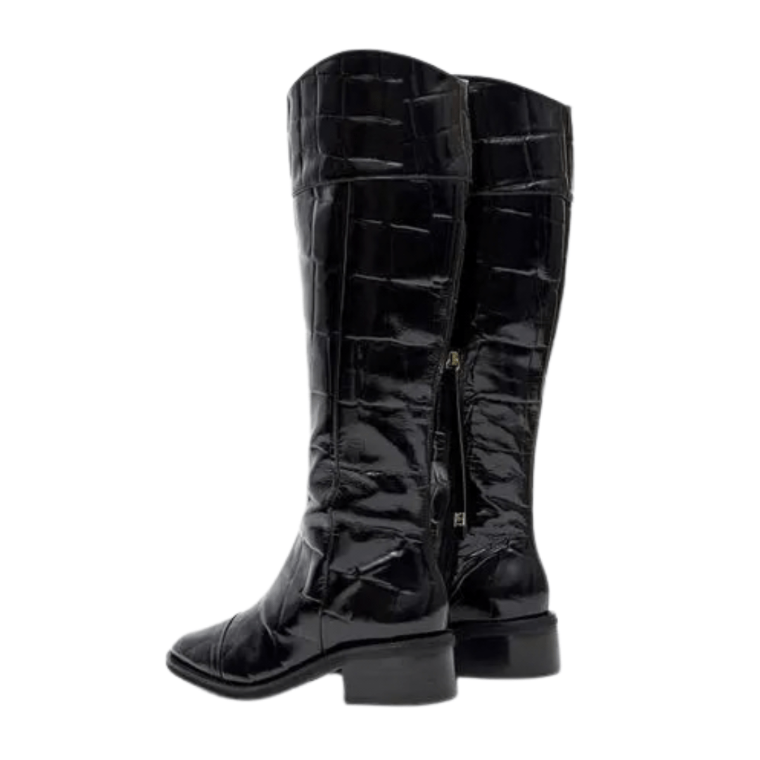 Bota Lança Perfume Montaria Feminina Preta Couro Croco Preto 5