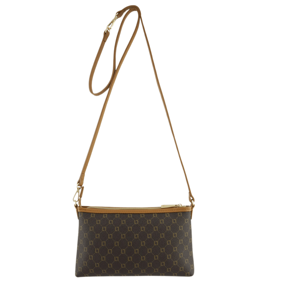 Bolsa Luz da Lua Feminina Tiracolo Pequena Monograma Mocca Couro
