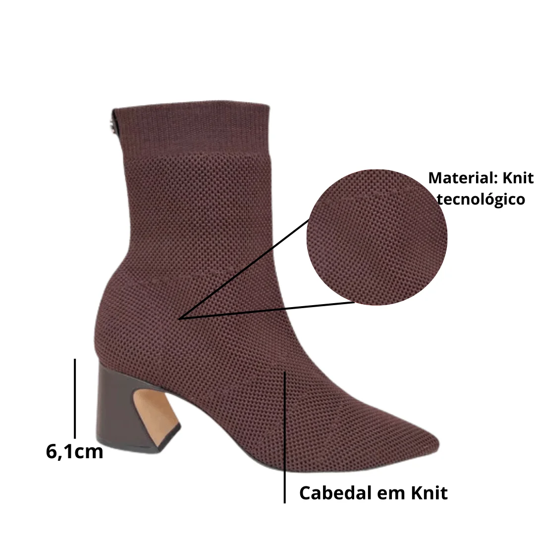 Bota Carrano Feminina Cano Curto Knit Dark Brown Marrom 2