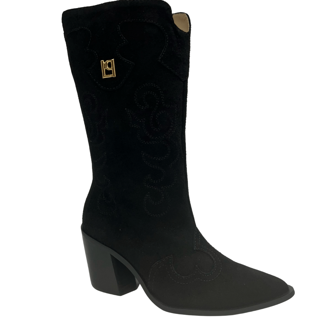 Bota Lança Perfume Feminina western Preto Couro Ccamurça