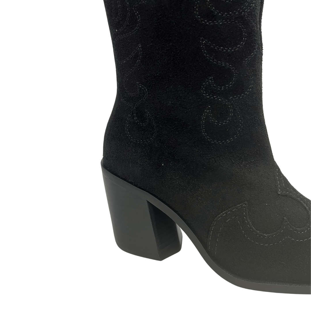 Bota Lança Perfume Feminina western Preto Couro Ccamurça Preto 4