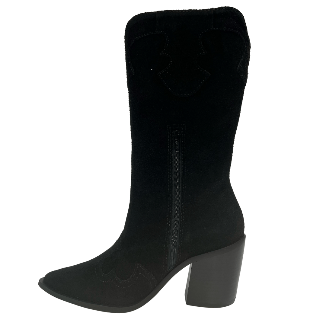 Bota Lança Perfume Feminina western Preto Couro Ccamurça Preto 5