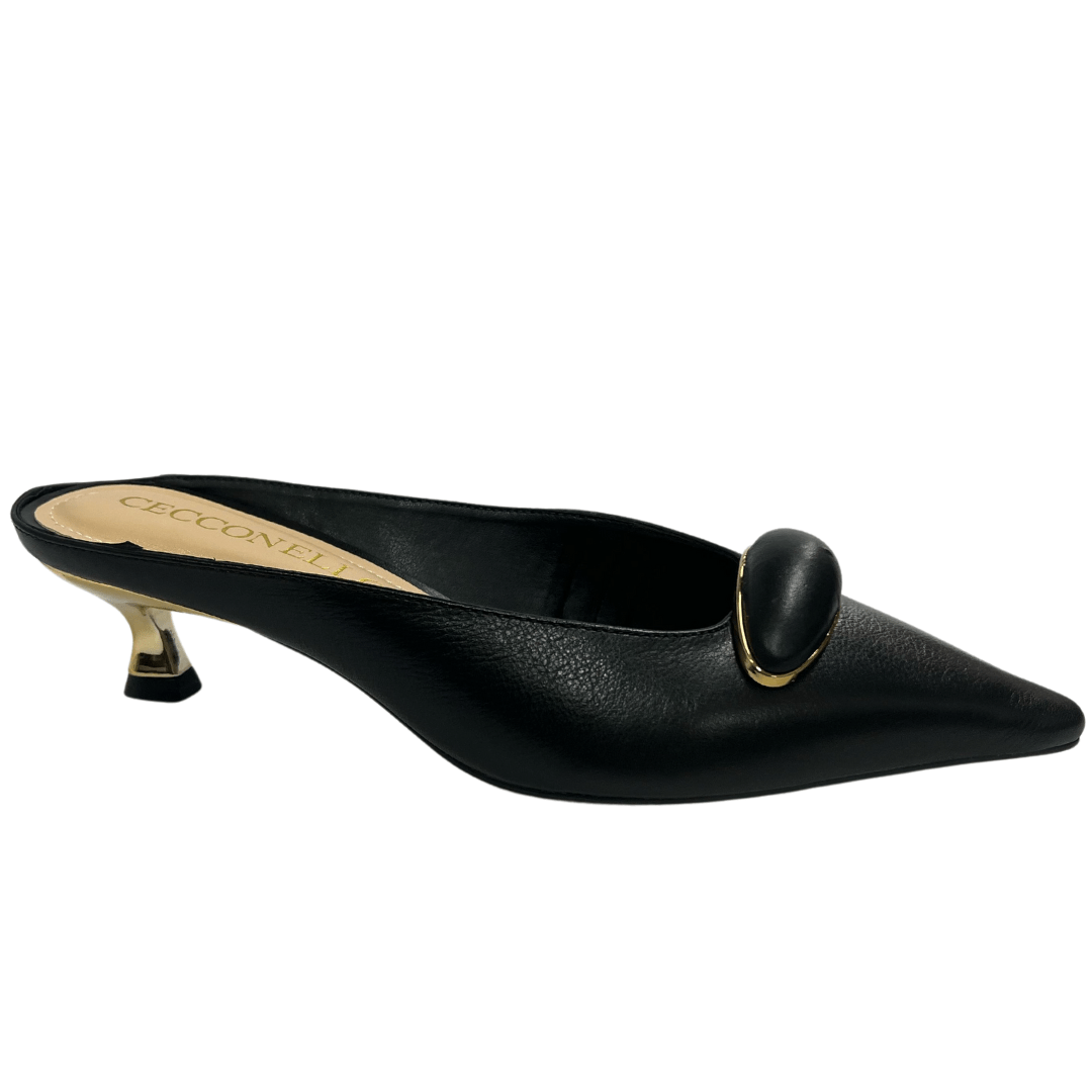 Mule Cecconello Feminino Salto Baixo Preto Couro