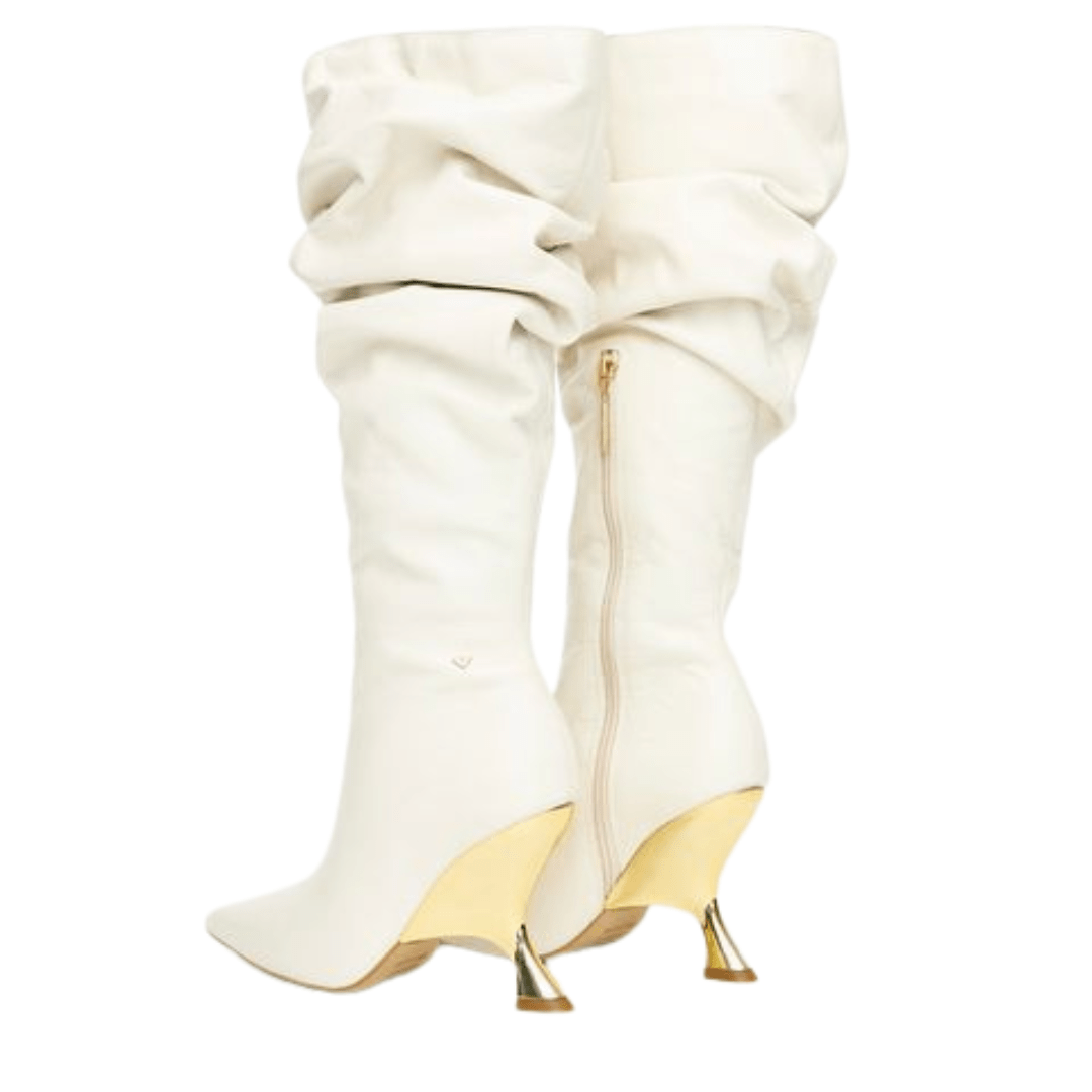Bota lança Perfume Feminina Slouch Salto Metalizado Couro Branco 4