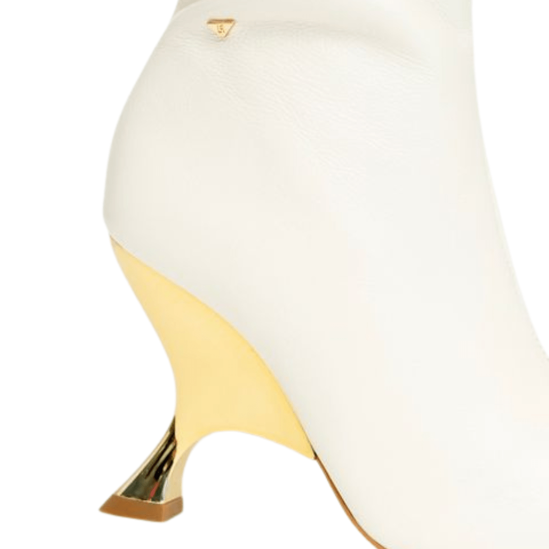Bota lança Perfume Feminina Slouch Salto Metalizado Couro Branco 5