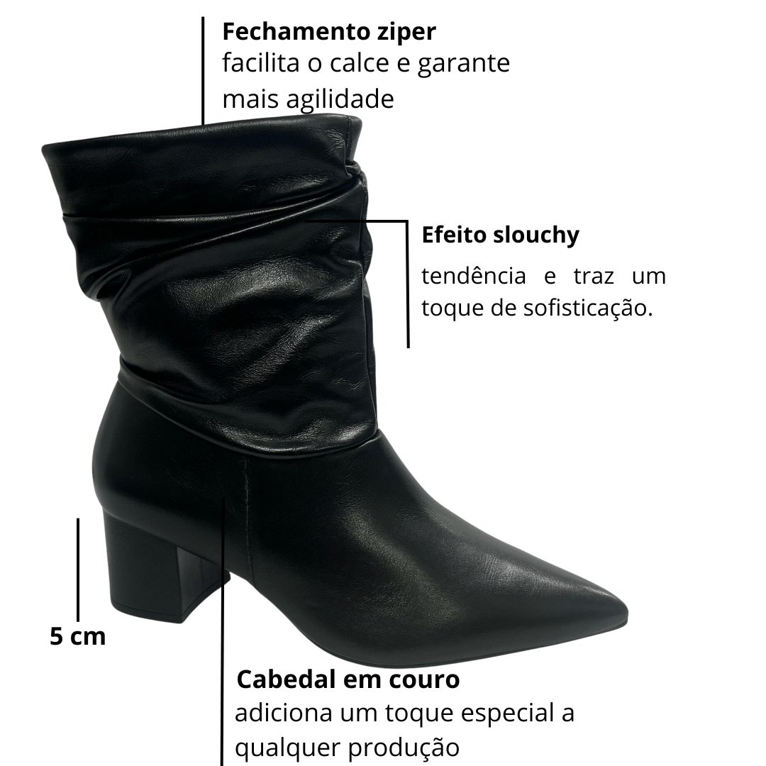 Bota Cecconello Feminina Slouchy Cano Baixo Preto Preto 2