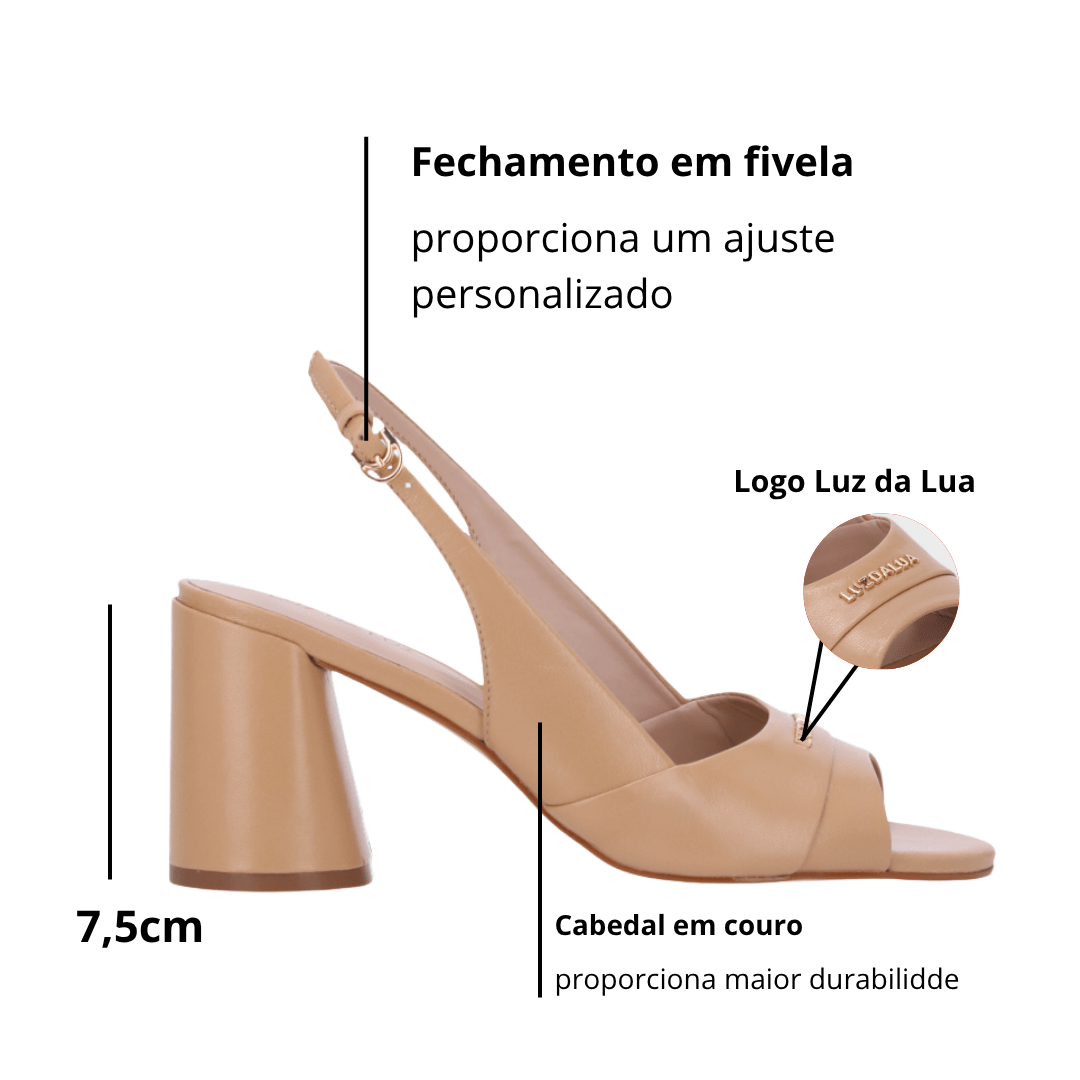 Sandália Luz da Lua Feminina Butter Salto Bloco Couro Bege 2