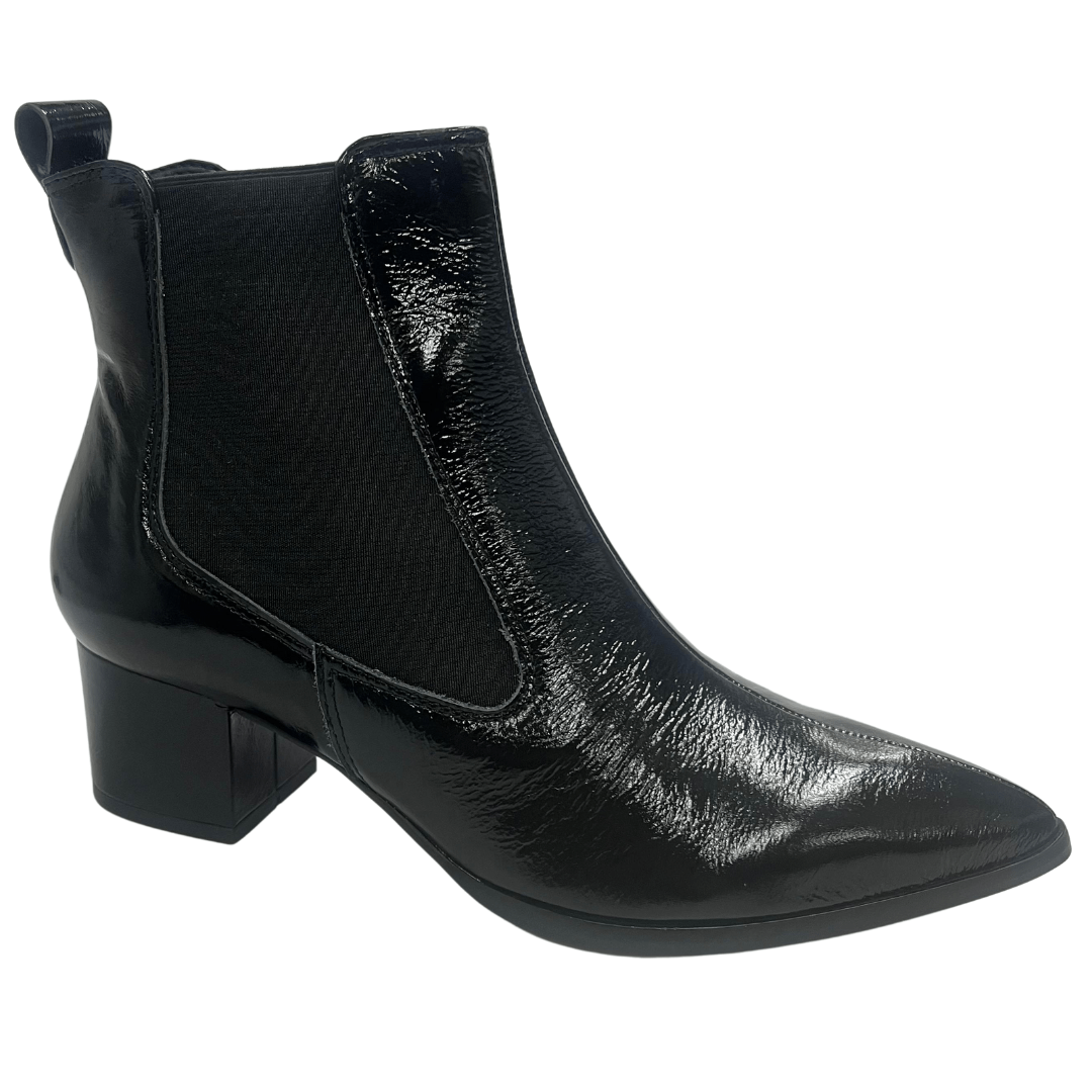 Bota Jorge Bischoff Feminina Cano Baixo Preto Couro Verniz