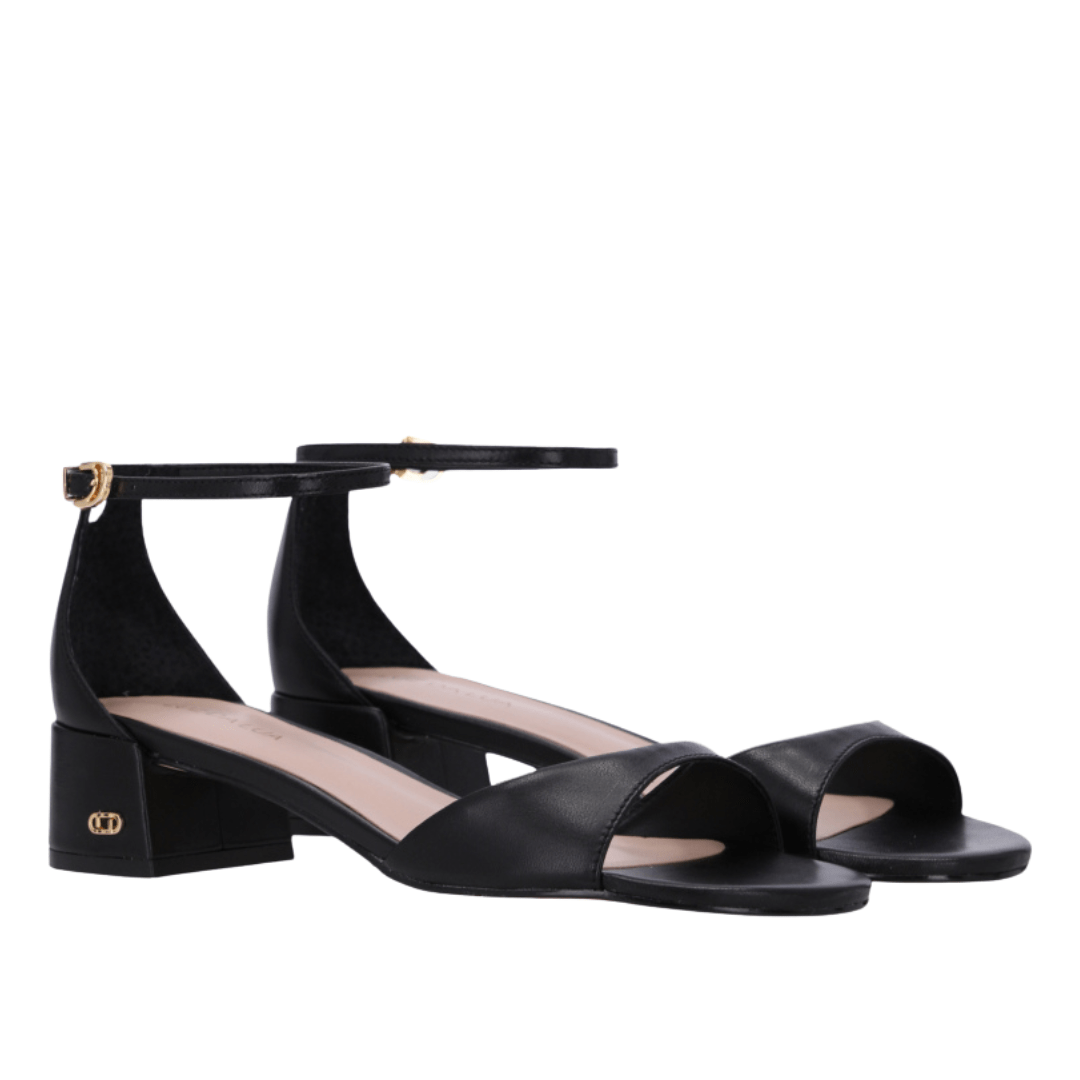 Sandália Luz da lua Feminina Salto Baixo Preta Couro Preto 3