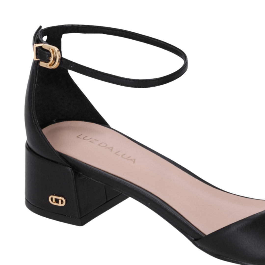 Sandália Luz da lua Feminina Salto Baixo Preta Couro Preto 5