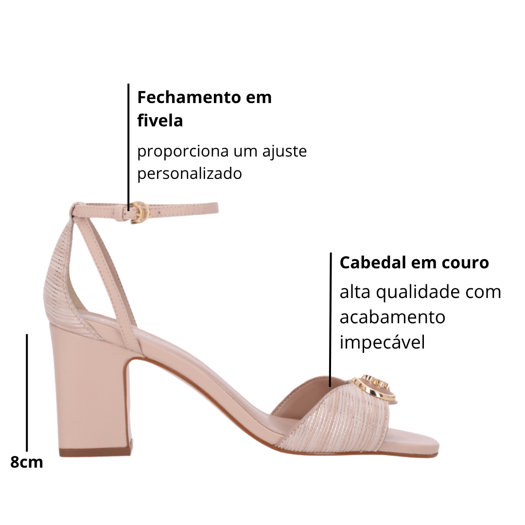 Sandália Luz da Lua Feminina Salto Bloco Couro Bege 2