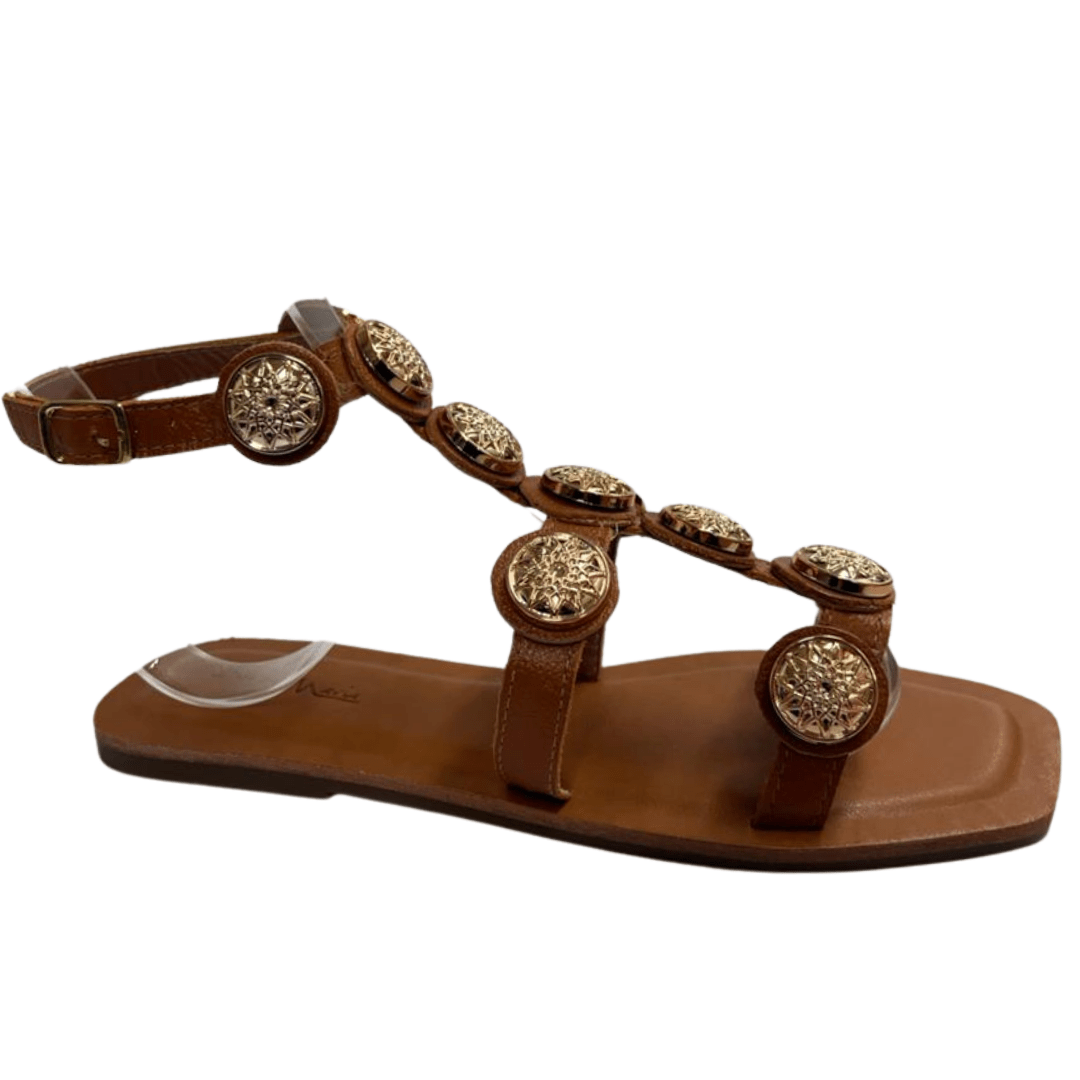 Sandália Rasteira Berti Maria Feminina Caramelo Couro