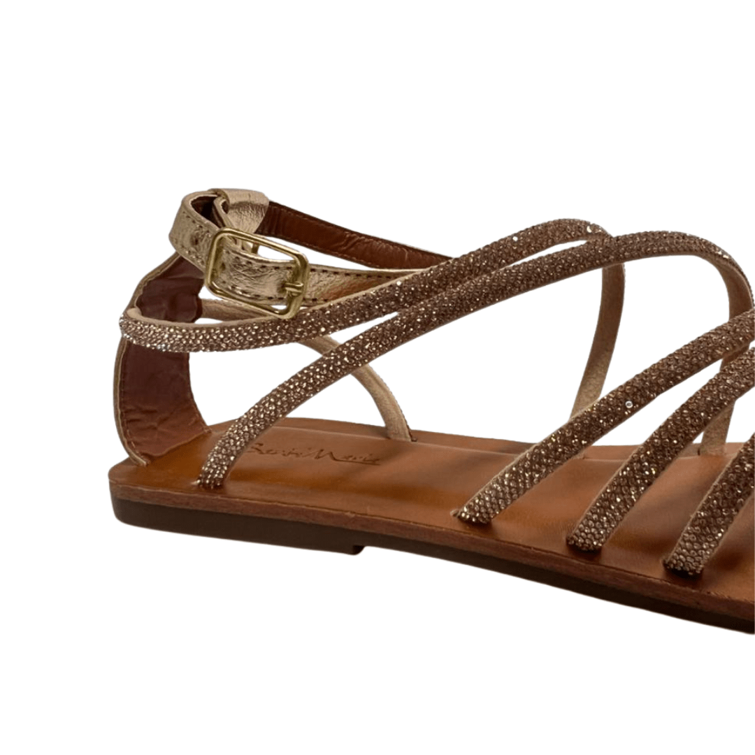 Sandália Rasteira Berti Maria Feminina Tiras Strass Champagne Dourado 3
