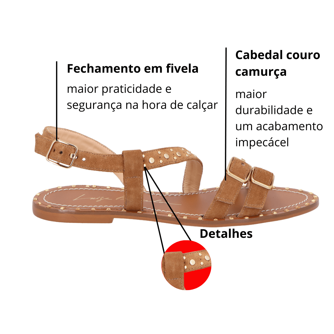 Sandália Rasteira Luiza Barcelos Caramelo Couro Camurça Caramelo 3