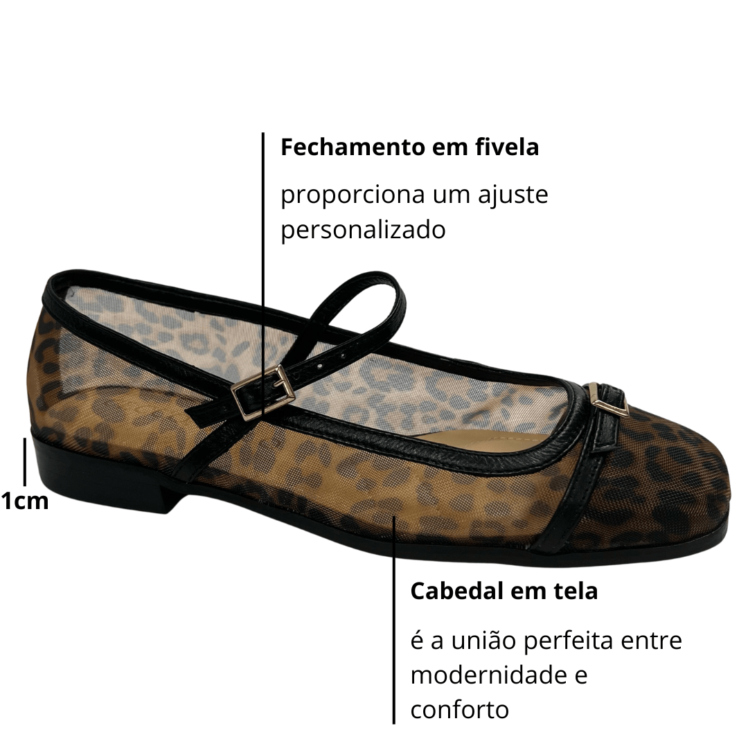 Sapatilha Cecconello Feminina Telada Onça Bege Preta Animal Print 2