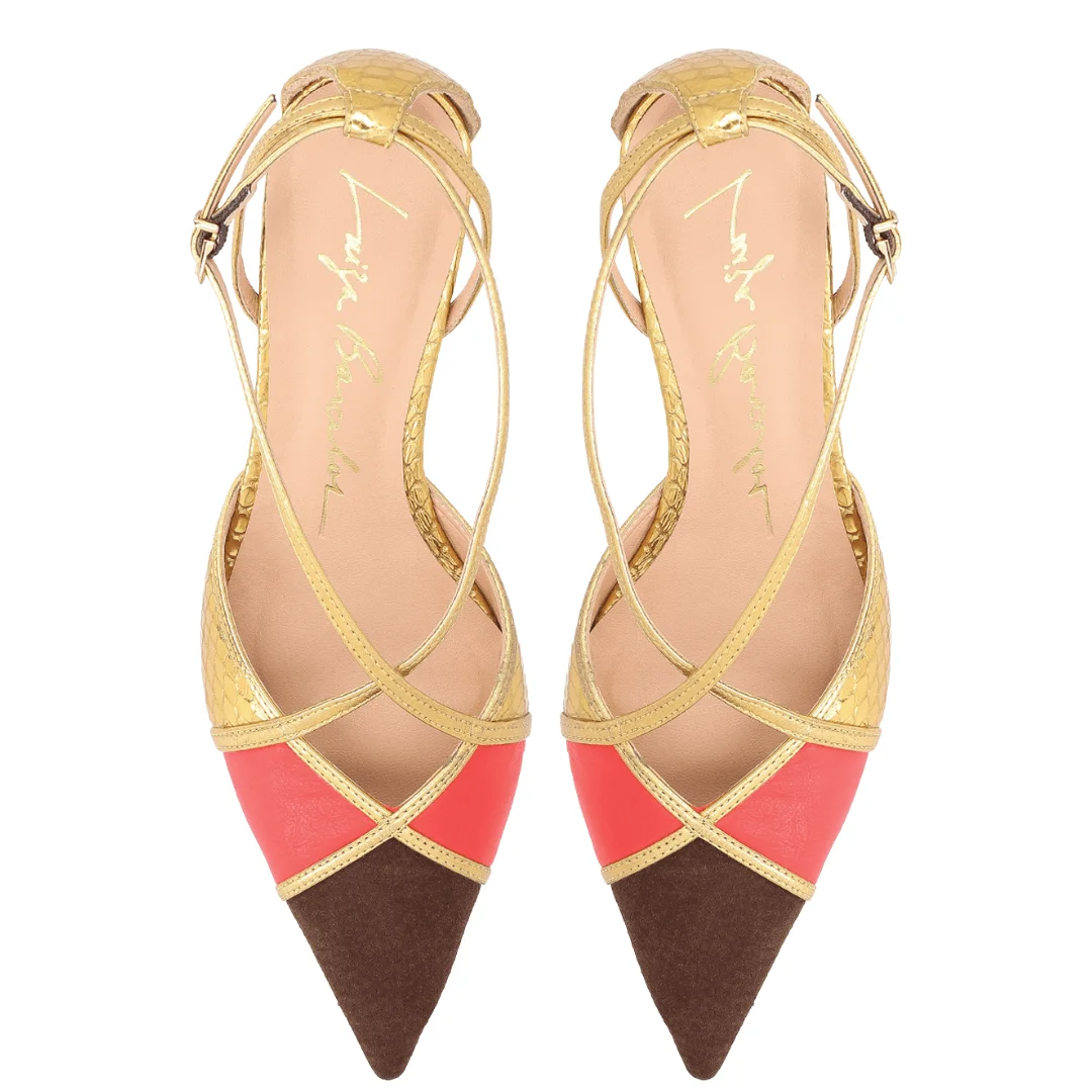 Scarpin Luiza Barcelos Feminino Multicolor Dourado Couro Dourado 2