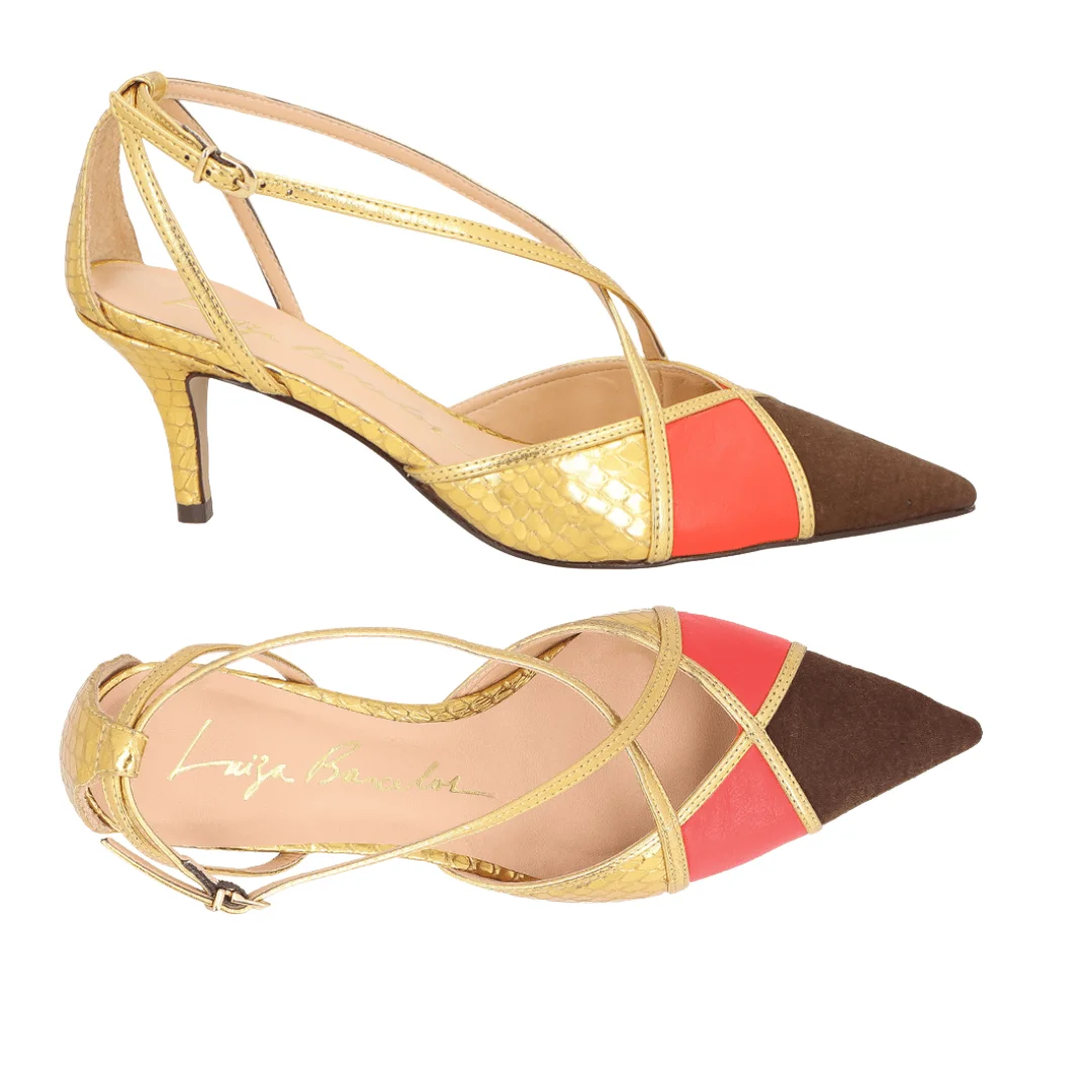 Scarpin Luiza Barcelos Feminino Multicolor Dourado Couro Dourado 3