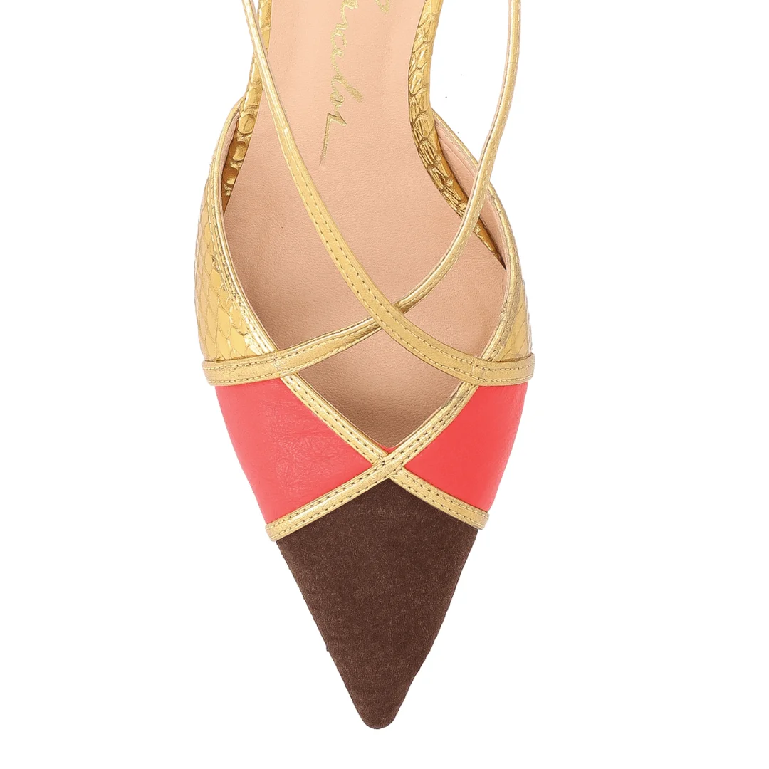 Scarpin Luiza Barcelos Feminino Multicolor Dourado Couro Dourado 4