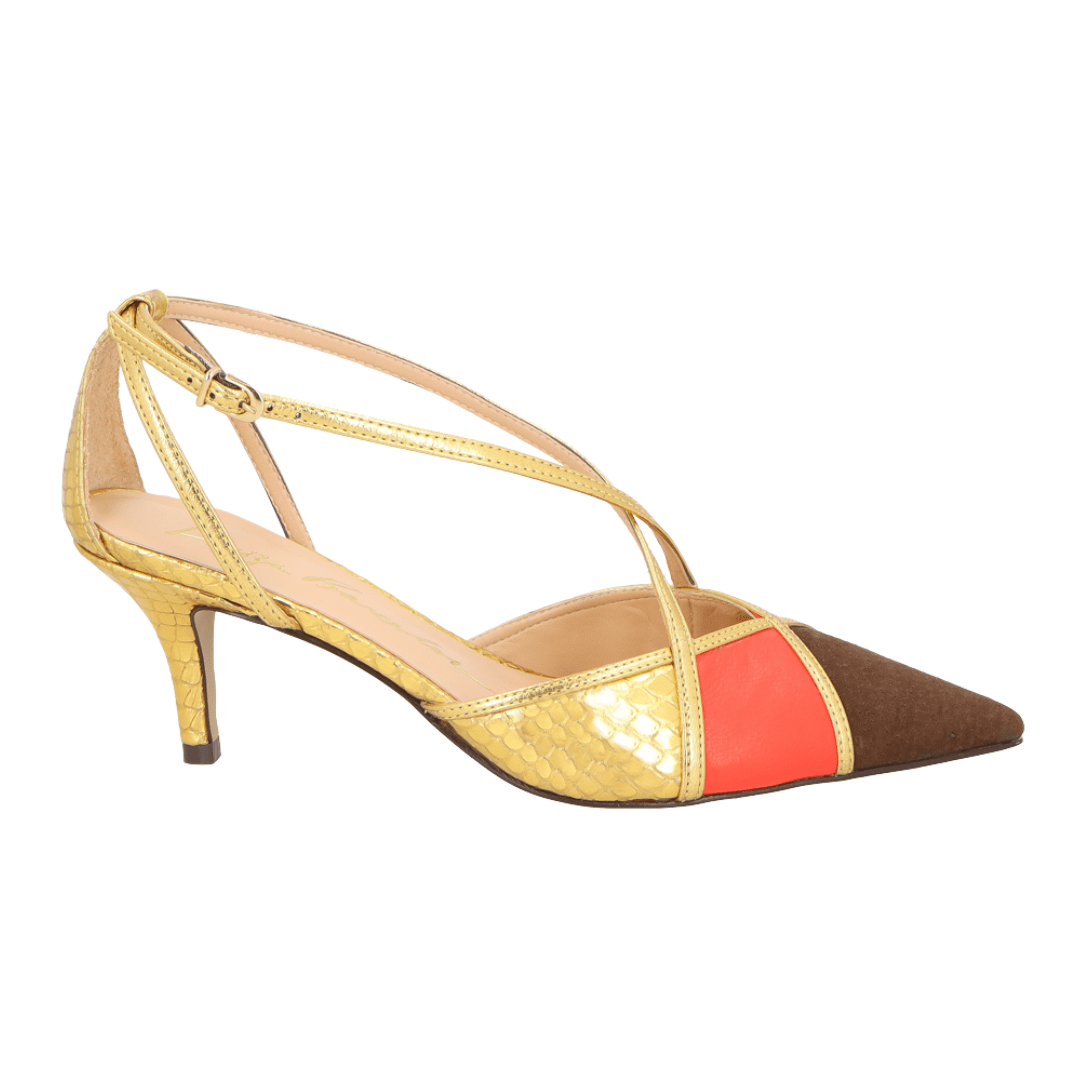 Scarpin Luiza Barcelos Feminino Multicolor Dourado Couro