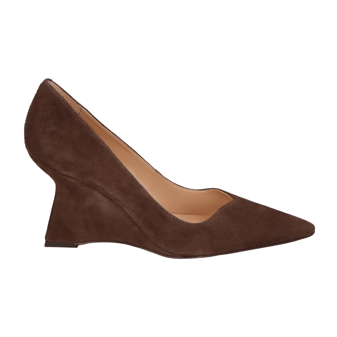 Scarpin Luiza Barcelos Feminino Salto Anabela Coffee Couro Camurça