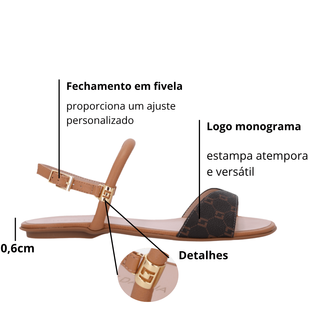 Sandália rasteira Luz da Lua Feminina Mocca Amendoa Marrom 2