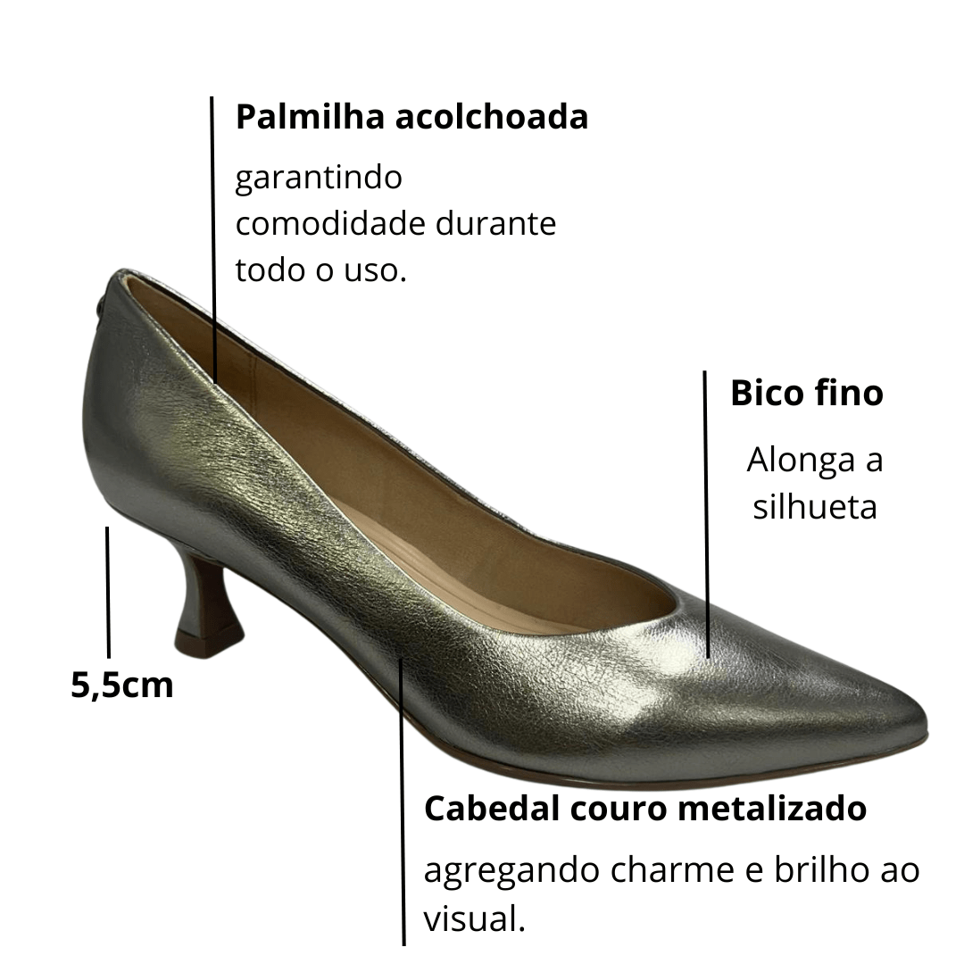 Scarpin Jorge Bischoff Feminino Prata Salto Baixo Couro Prata 2