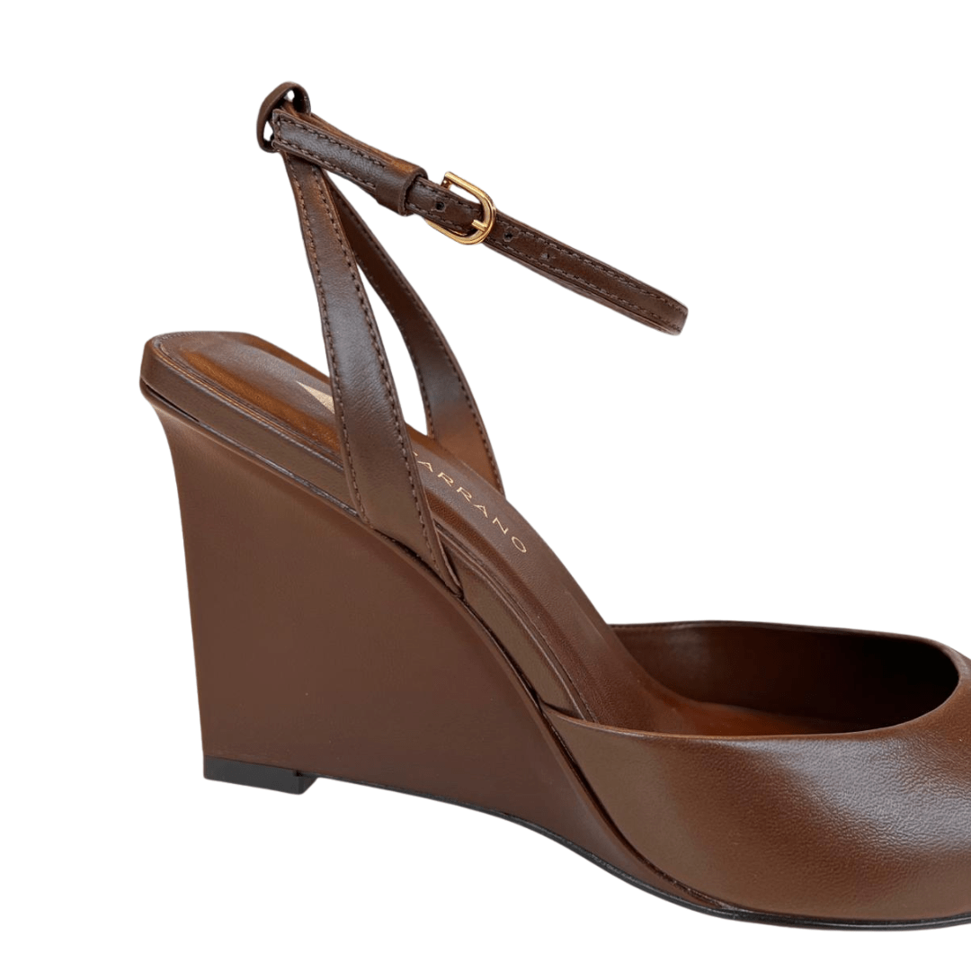 Slingback Carrano Feminino Salto Anabela Brownie Couro Marrom 2