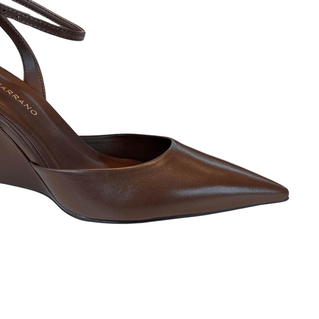Slingback Carrano Feminino Salto Anabela Brownie Couro Marrom 3