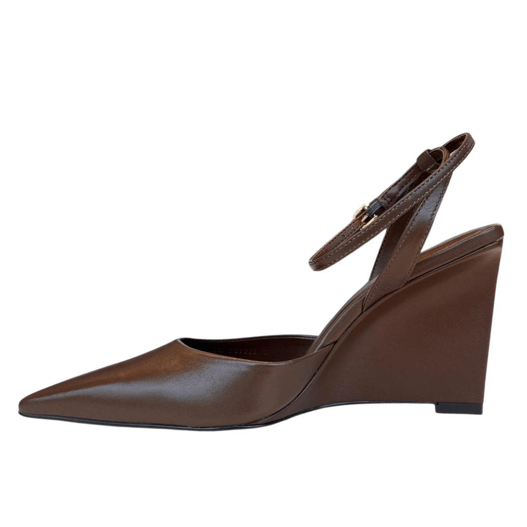 Slingback Carrano Feminino Salto Anabela Brownie Couro Marrom 4