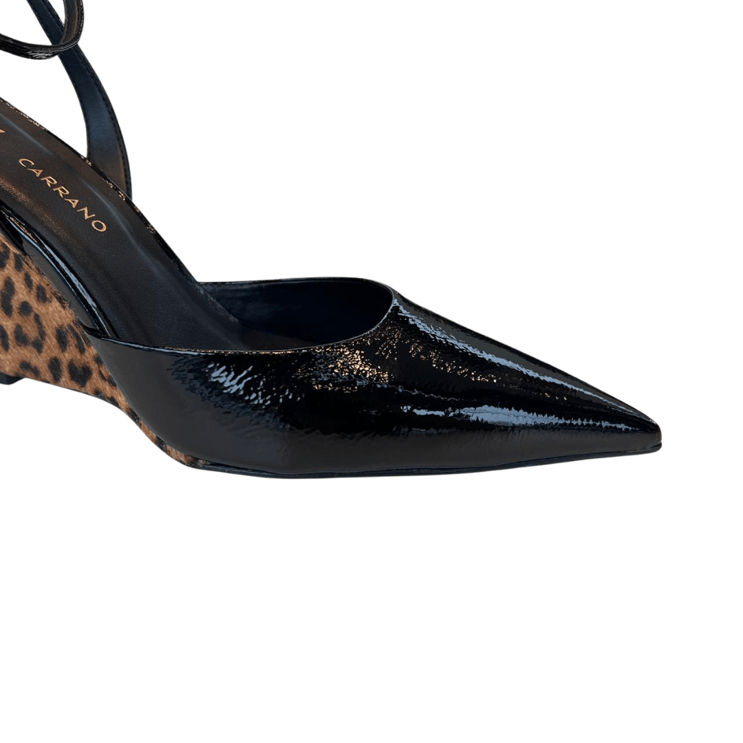 Slingback Carrano Feminino Salto Anabela Preto Animal Print Couro Preto 2