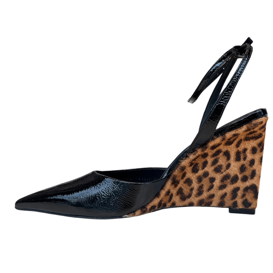 Slingback Carrano Feminino Salto Anabela Preto Animal Print Couro Preto 4