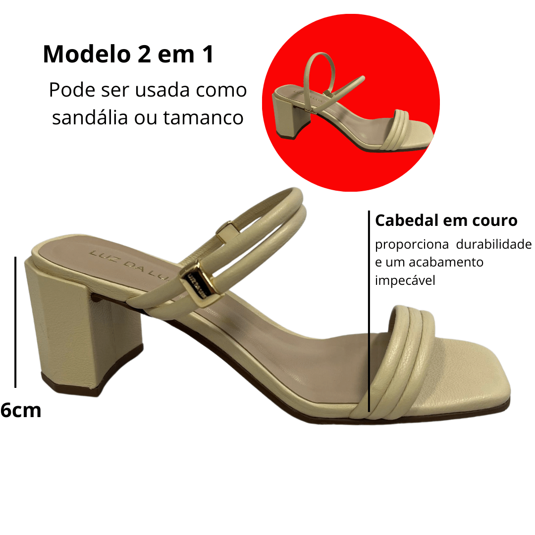 Sandália Luz da Lua Feminina Marfim Salto Bloco Couro Bege 2