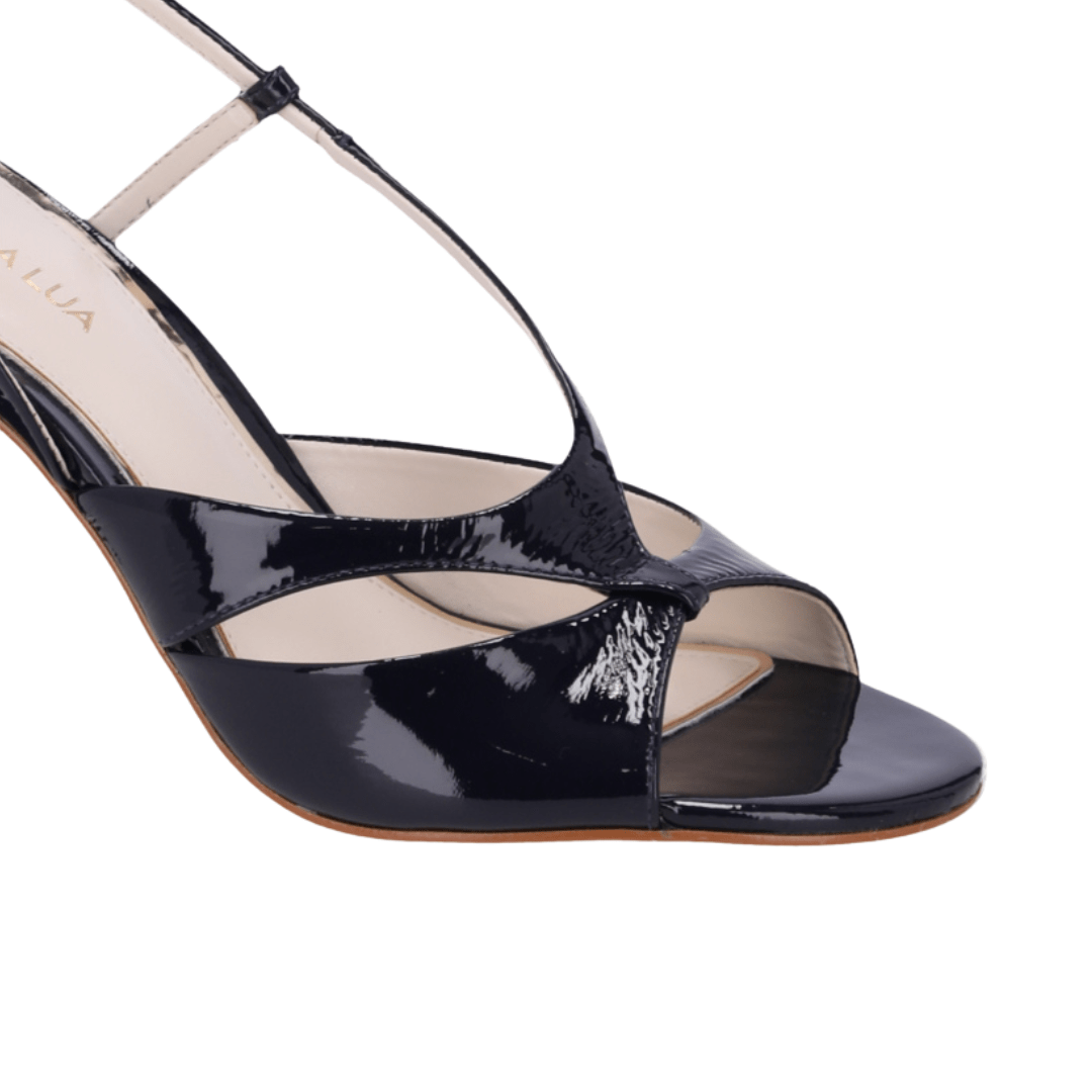 Sandália Luz da Lua Feminina Salto Bloco Netuno Couro Verniz Azul Marinho 3