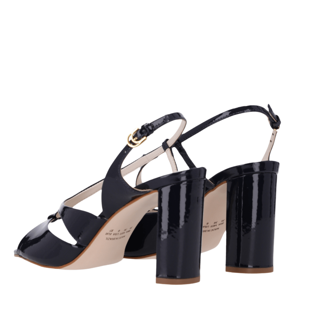 Sandália Luz da Lua Feminina Salto Bloco Netuno Couro Verniz Azul Marinho 5
