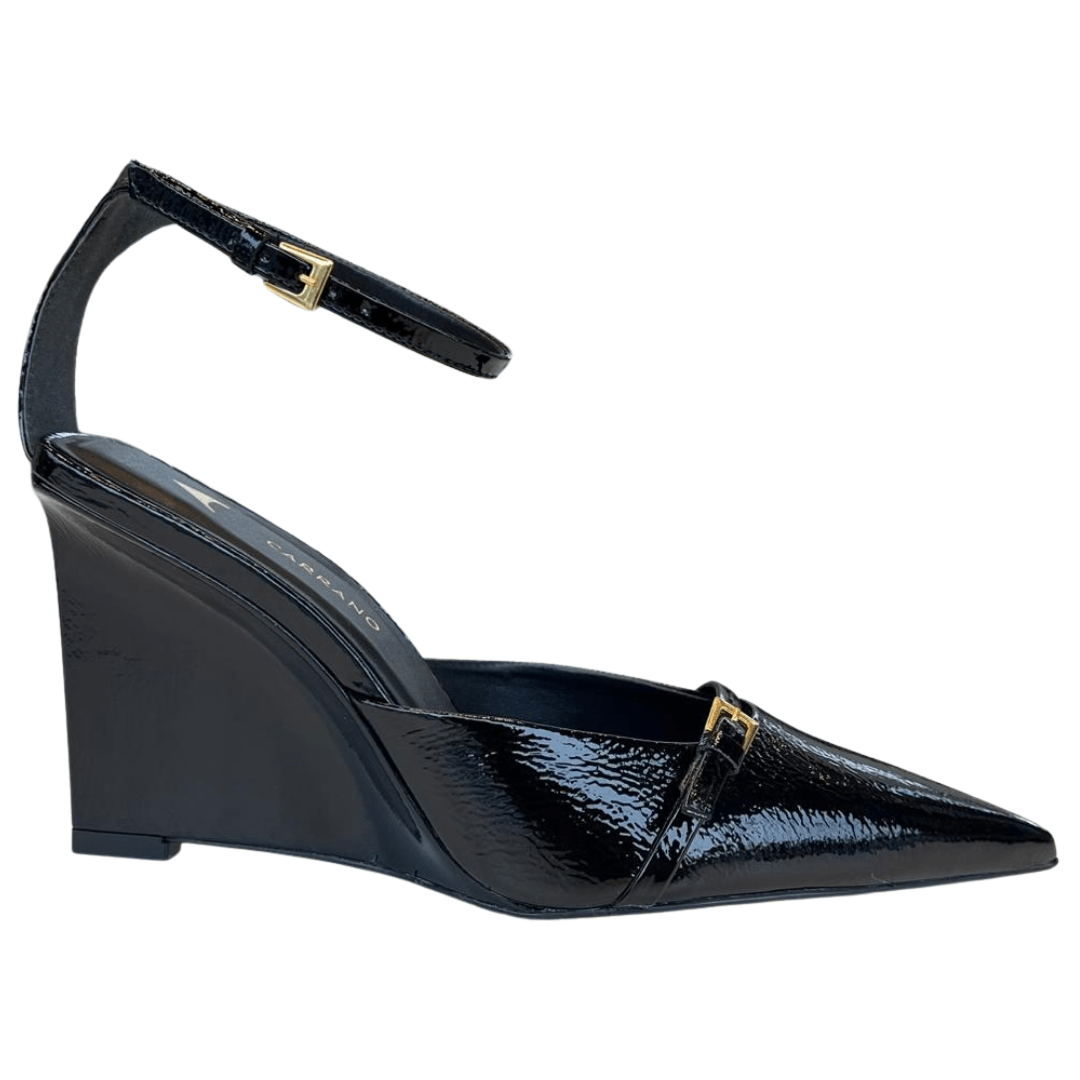 Slingback Carrano Feminino Salto Anabeela Black Couro Verniz