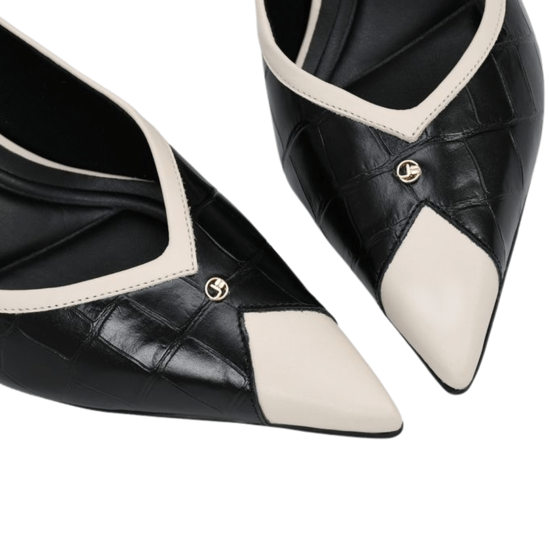 Scarpin Jorge Bischoff Feminino Bico Fino Preto Branco Couro Crocco Preto 4