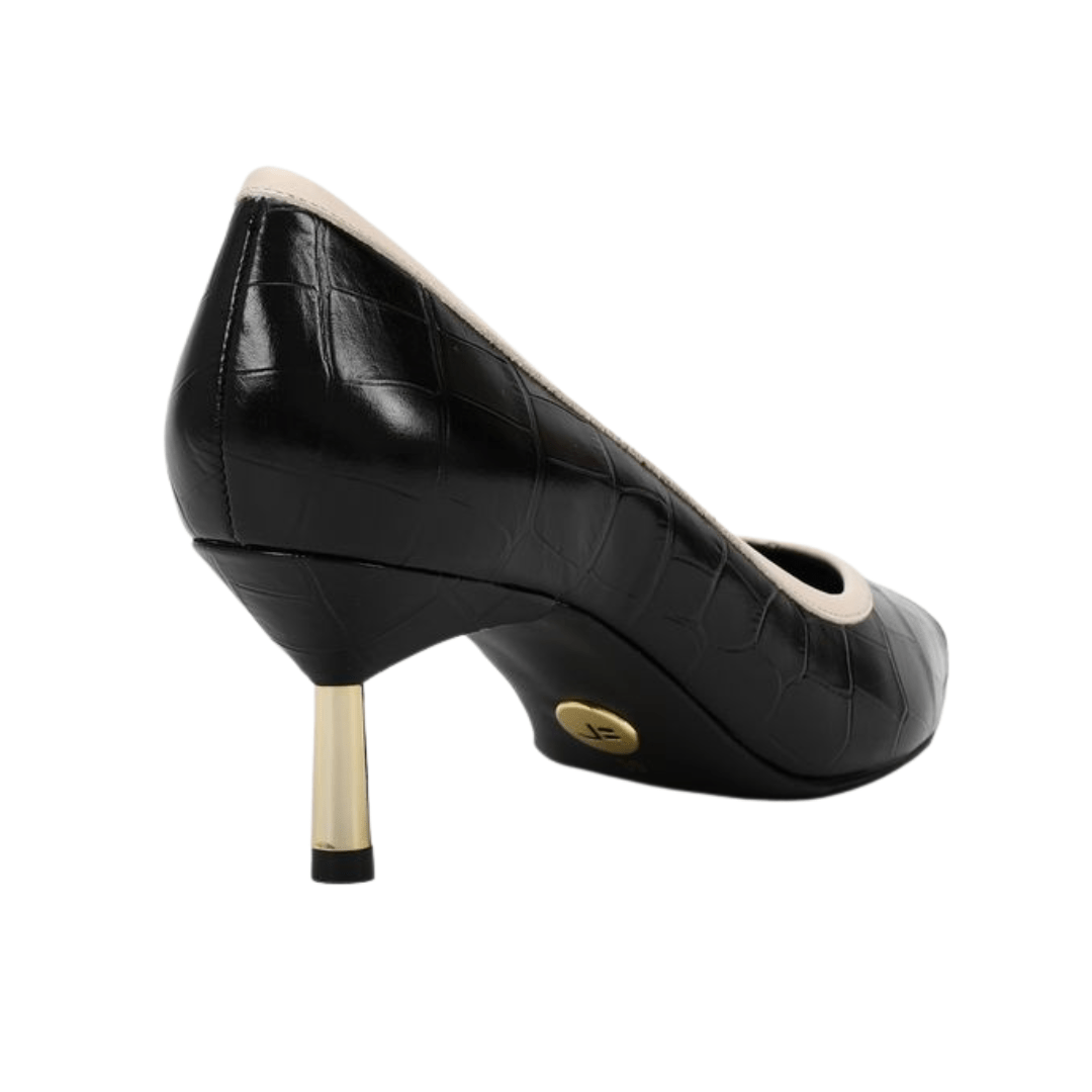 Scarpin Jorge Bischoff Feminino Bico Fino Preto Branco Couro Crocco Preto 5